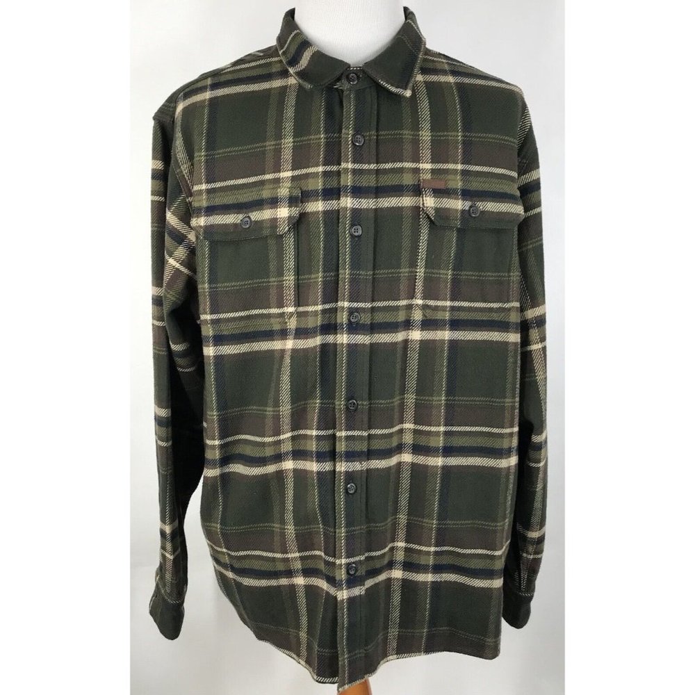 Orvis Flannel Shirt Mens XXL 2XL Green Blue Plaid‎ Heavy Weight Warm Long Sleeve